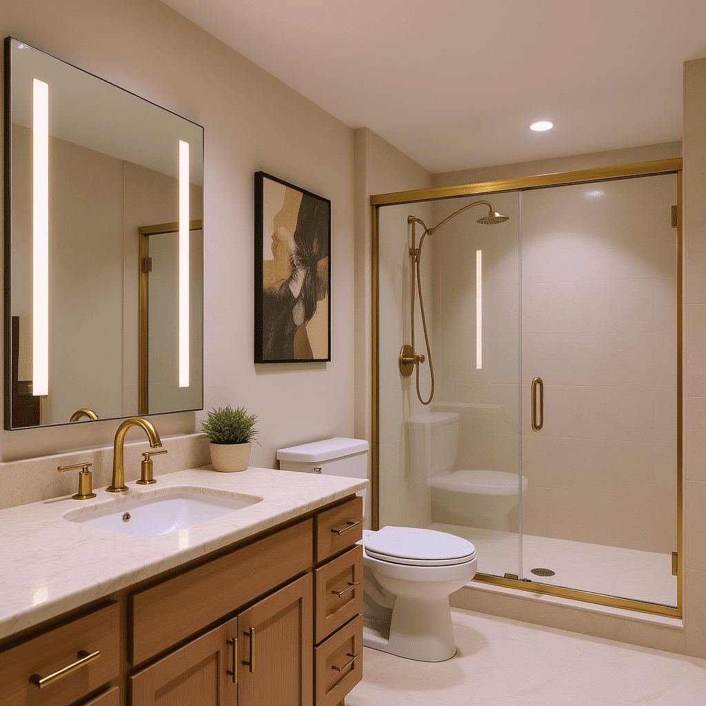 Vertical LED Mirror for Bathroom with Warm Lighting
