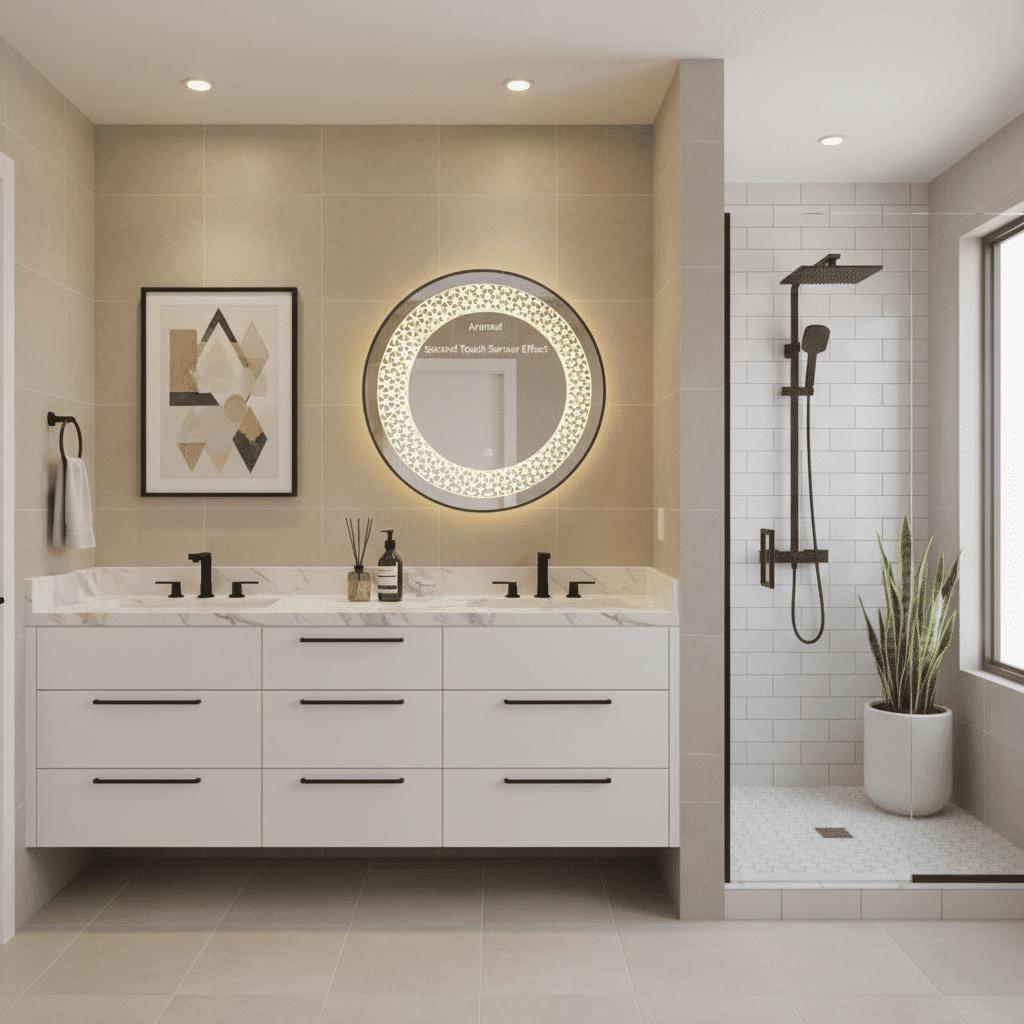 Designer Circular LED Mirror with Decorative Pattern Lighting