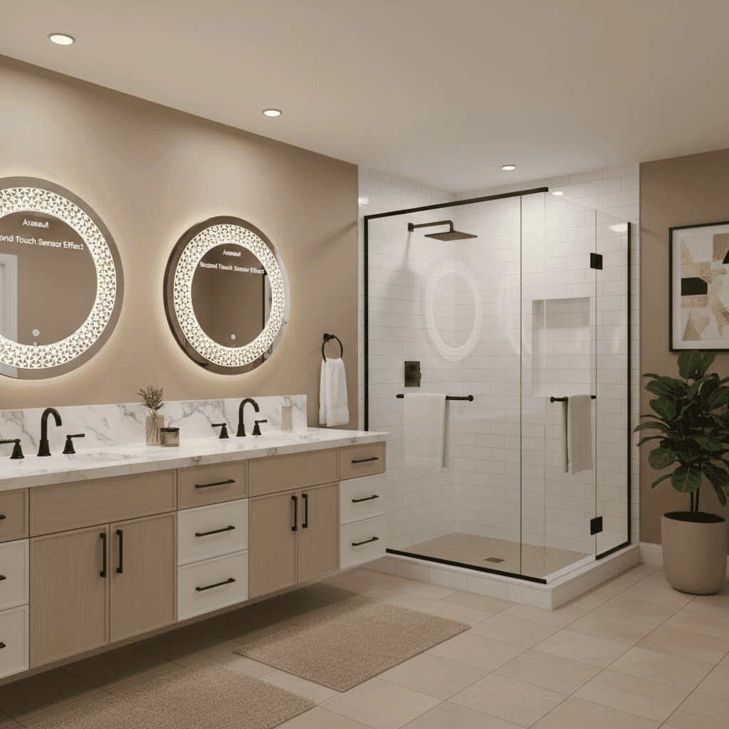 Designer Circular LED Mirror with Decorative Pattern Lighting