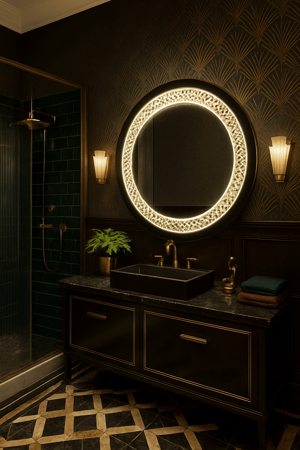 Designer Circular LED Mirror with Decorative Pattern Lighting