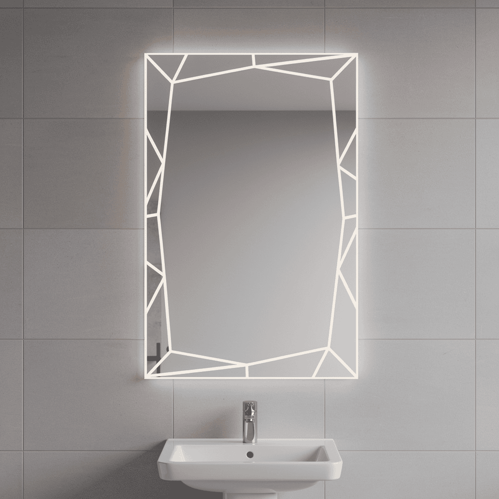 Geometric LED Mirror – Frameless Bathroom Mirror with Geometric Light Border 1