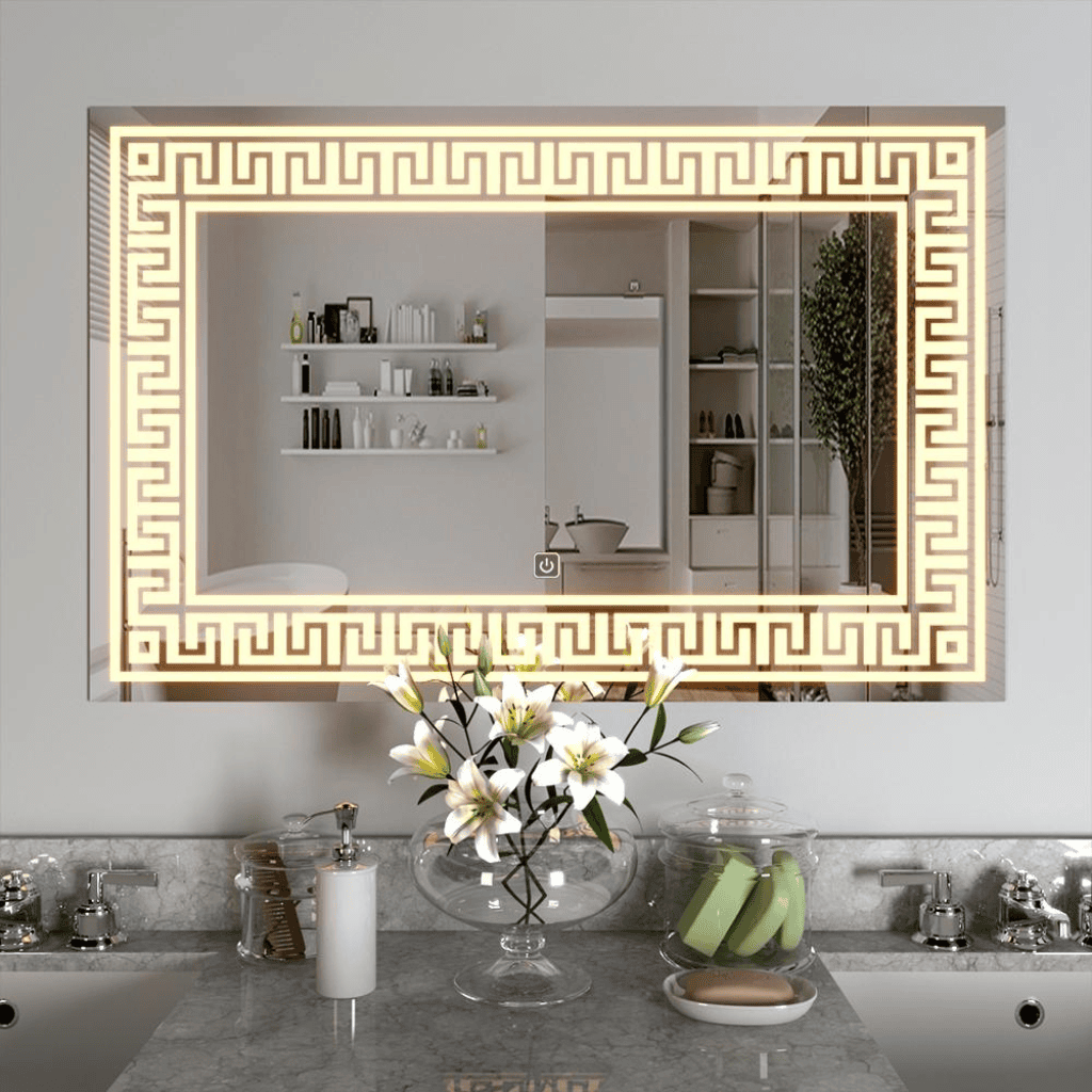 Elegant Wall Mirror with Greek Key LED Frame 1