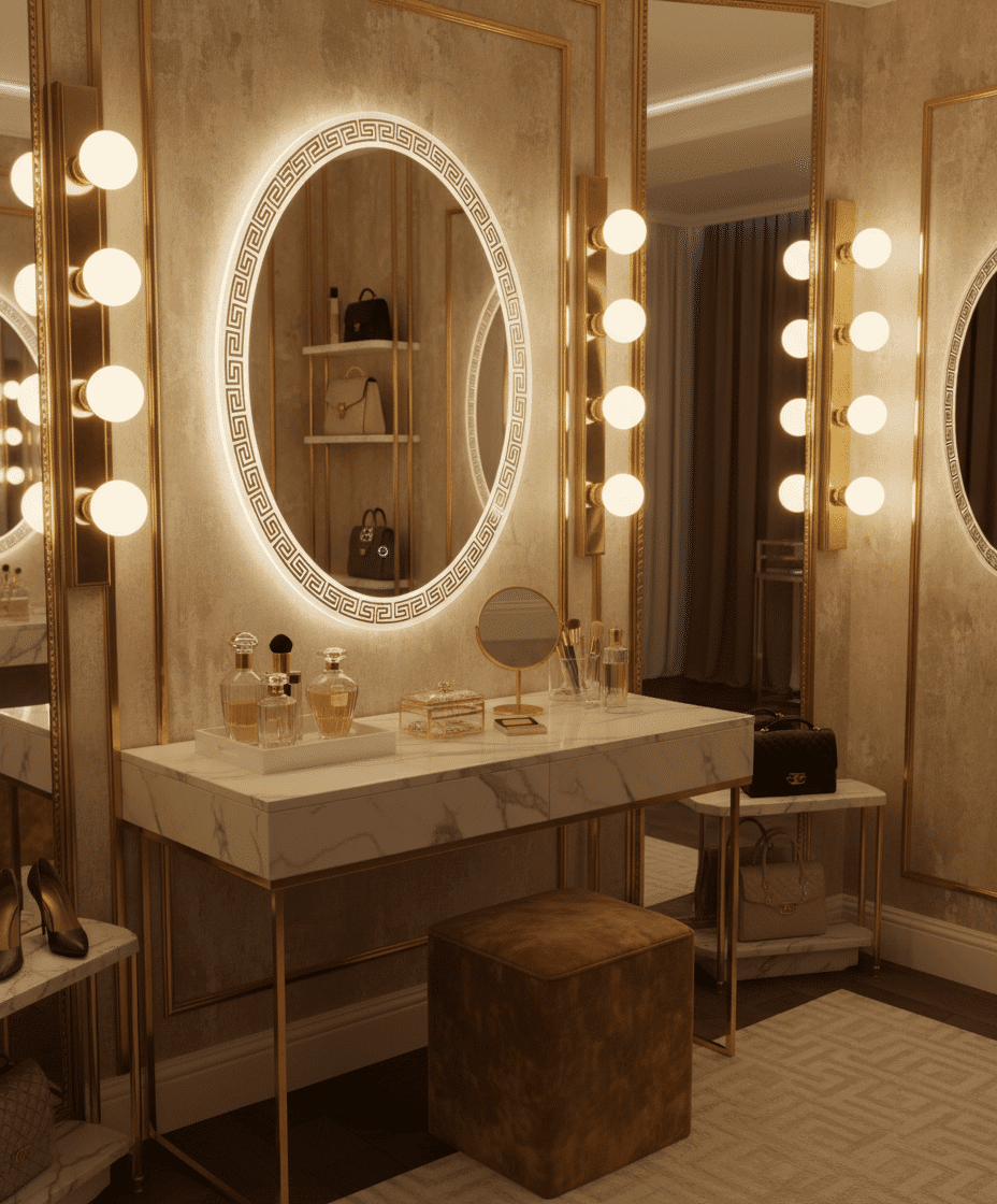 Grecian Glow Oval Mirror with LED Backlight and Etched Border
