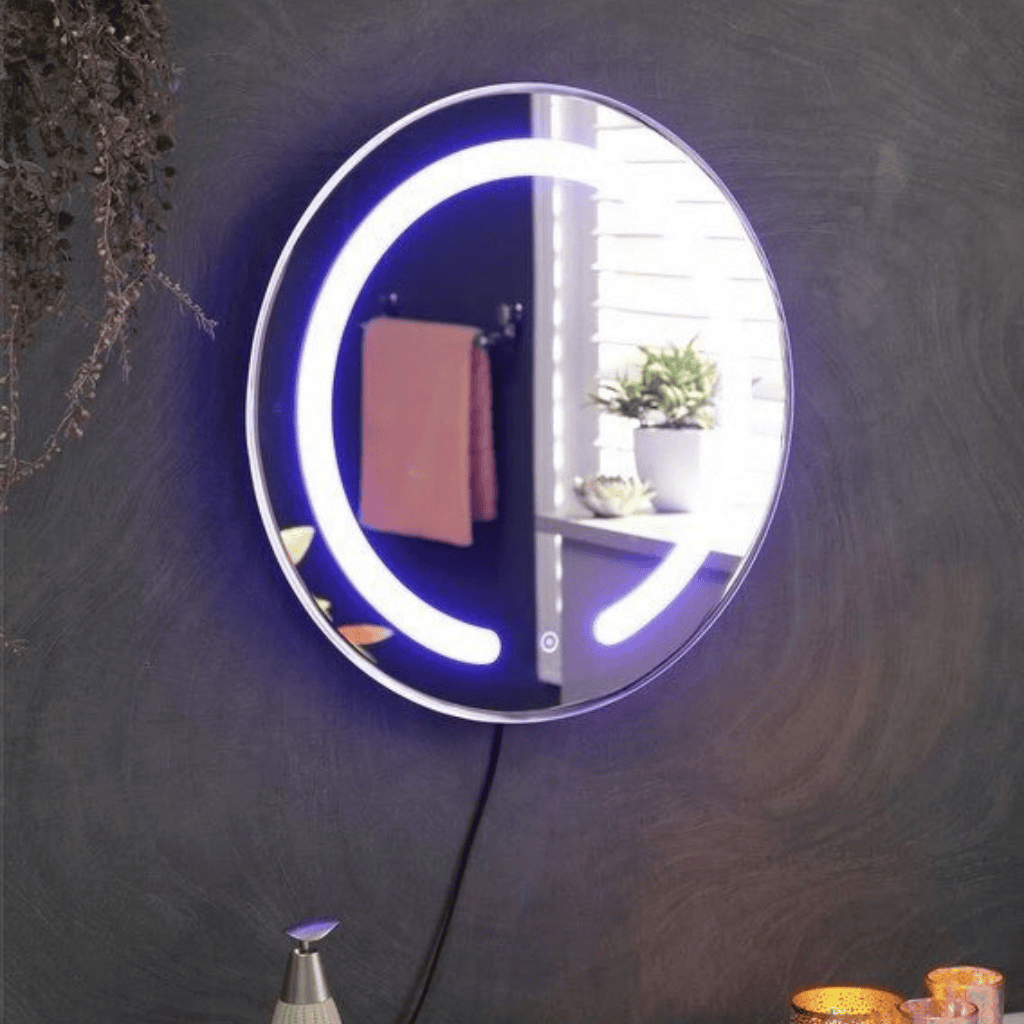LunaLoop™ Crescent LED Mirror India – Futuristic Round Mirror with Dual Arc Lighting and Touch Control 1