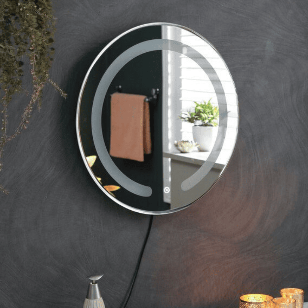 LunaLoop™ Crescent LED Mirror India – Futuristic Round Mirror with Dual Arc Lighting and Touch Control 1