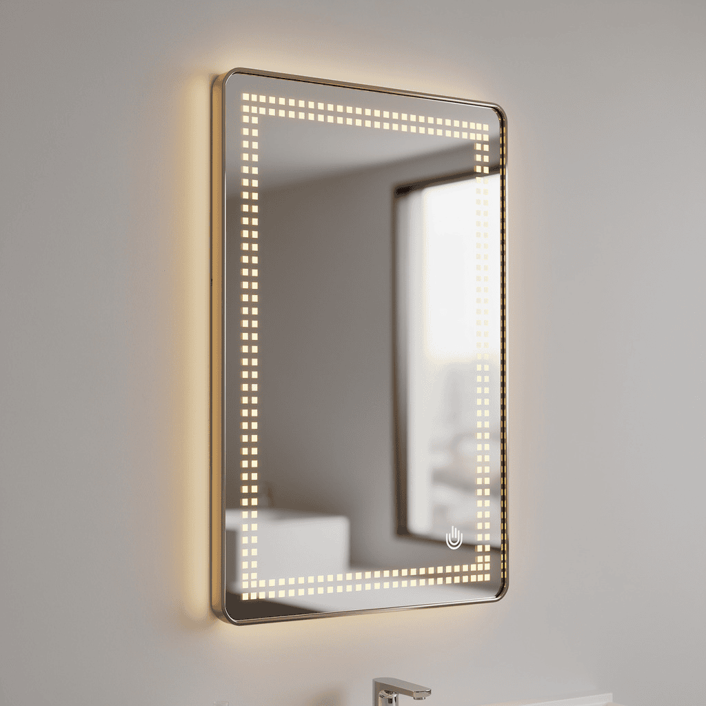 Golden Glow Pixel LED Mirror – Vertical Wall-Mounted Touch Sensor Mirror1