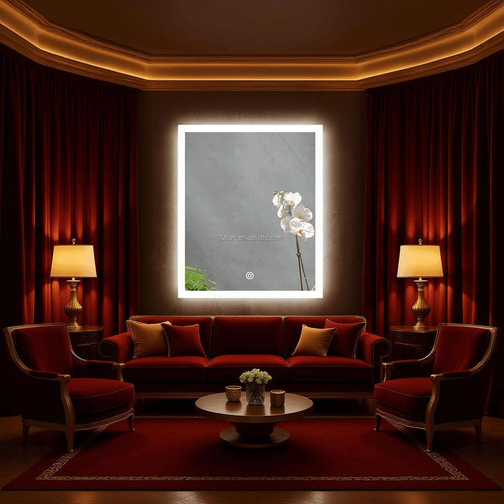 Rectangular LED Bathroom Mirror with Backlit Frame – Modern Design with Touch Control 1