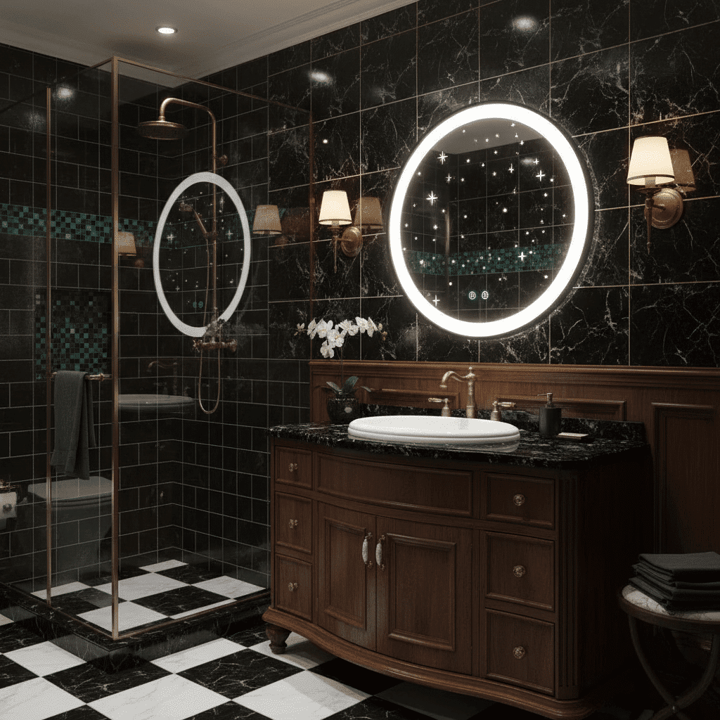 Round LED Bathroom Mirror with Touch Control – Modern Design with Backlit LED Frame 1