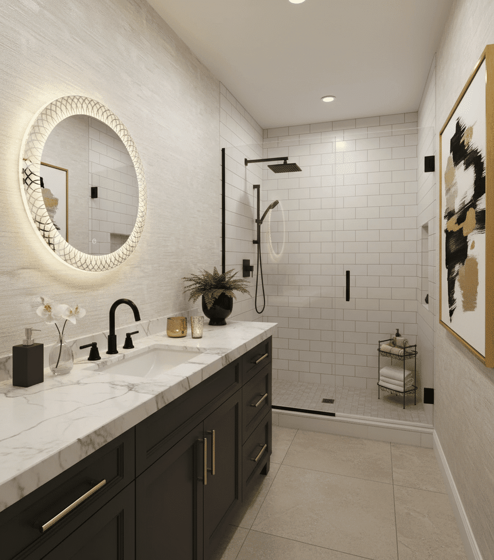 Designer Pattern Round LED Mirror with Ambient Glow & Anti-Fog