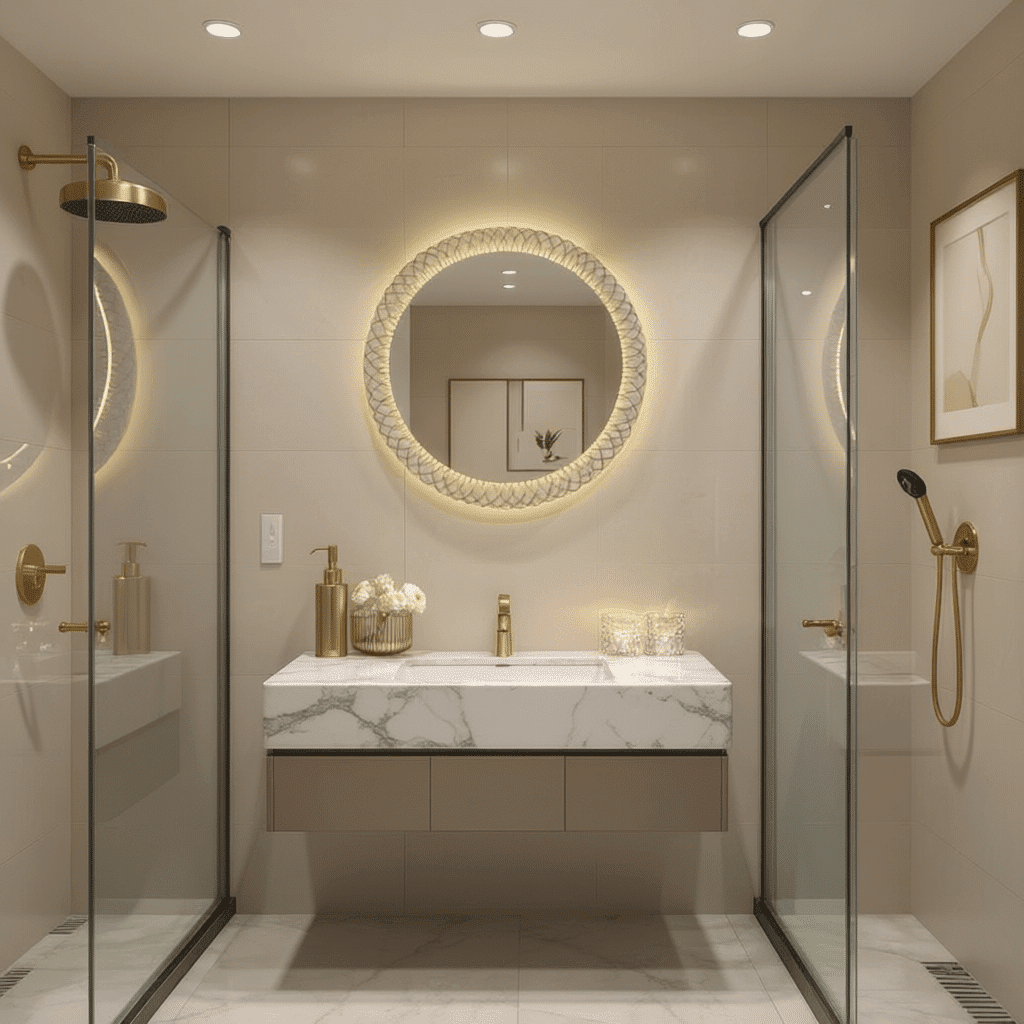 Designer Pattern Round LED Mirror with Ambient Glow & Anti-Fog