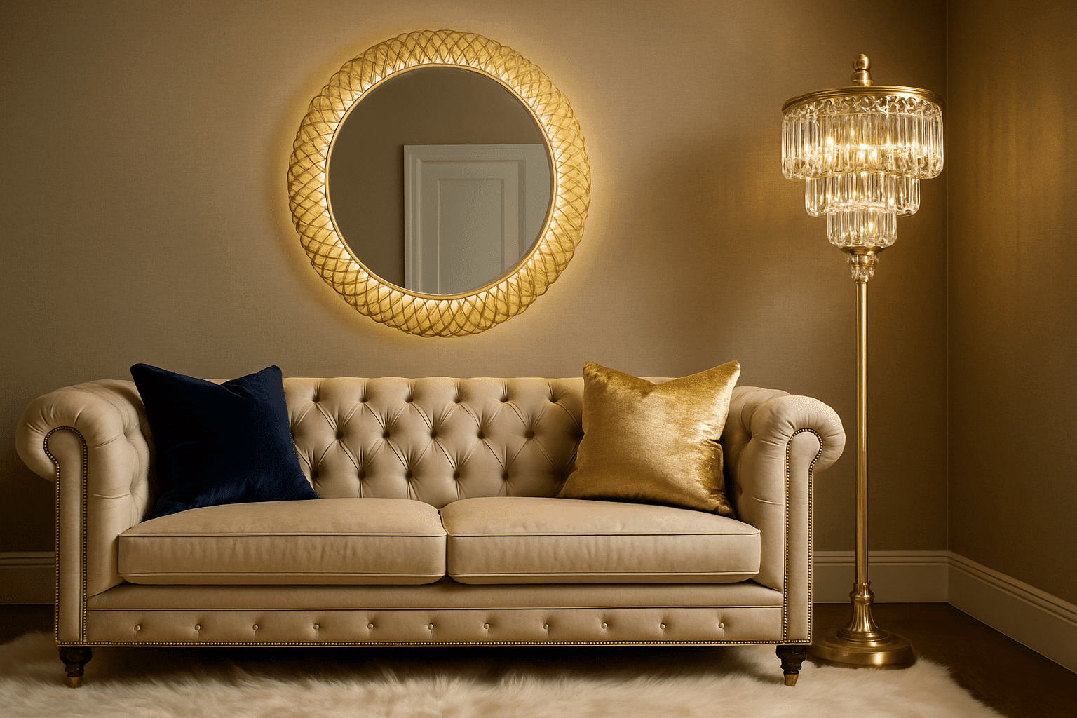 Designer Pattern Round LED Mirror with Ambient Glow & Anti-Fog