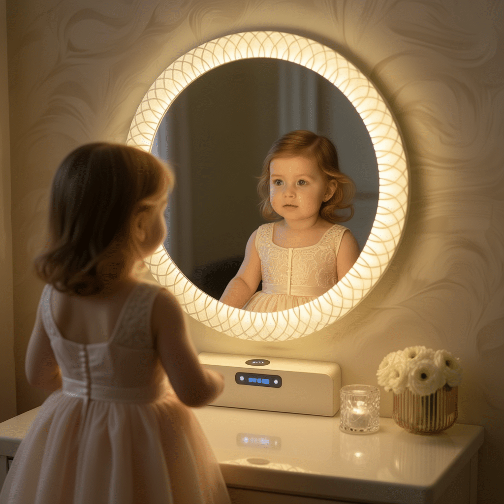 Designer Pattern Round LED Mirror with Ambient Glow & Anti-Fog