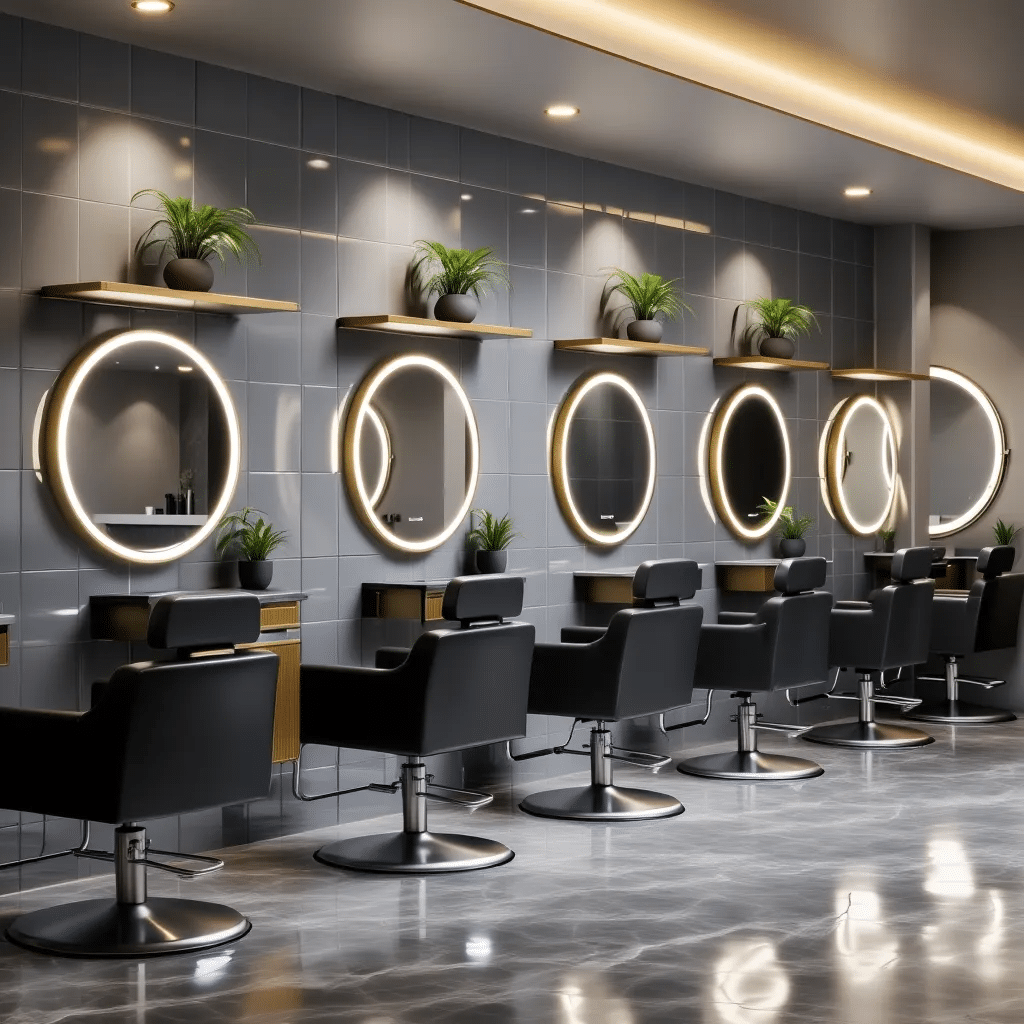 Modern Bathroom with Round LED Mirror and Warm Ambient Lighting