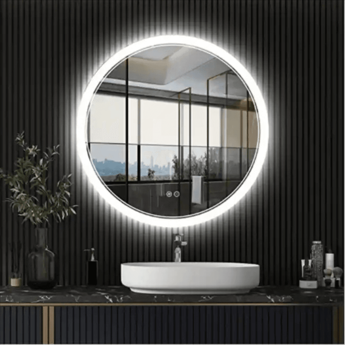 Smart LED Round Mirror with Digital Display for Stylish Bathrooms