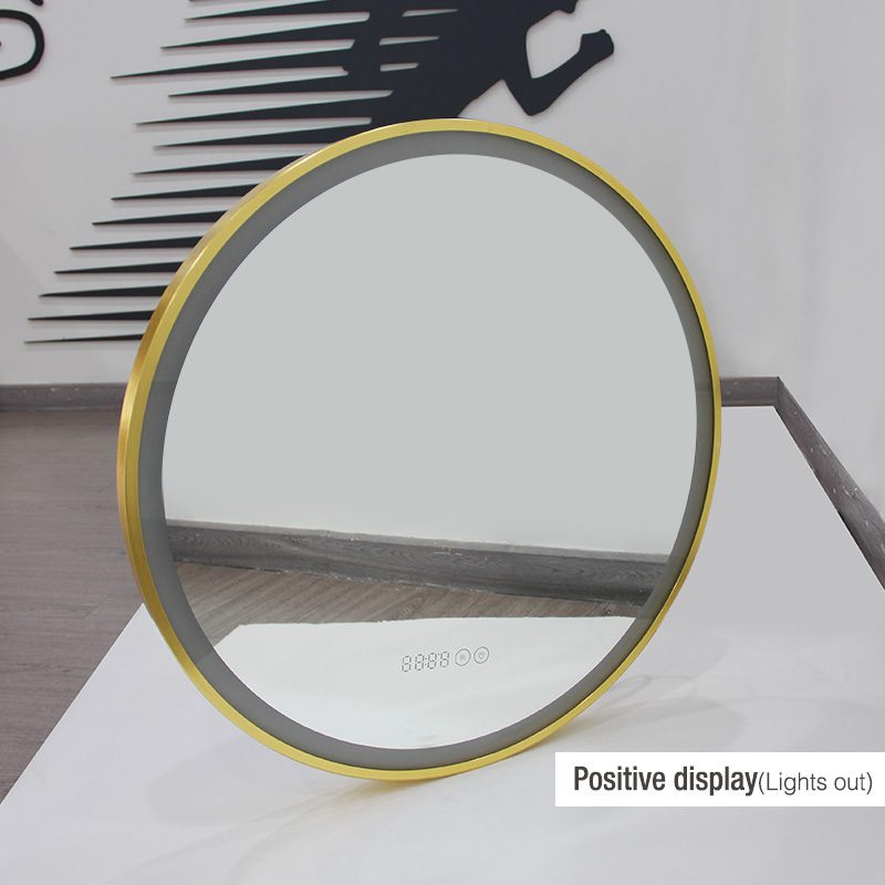 Modern Bathroom with Round LED Mirror and Warm Ambient Lighting