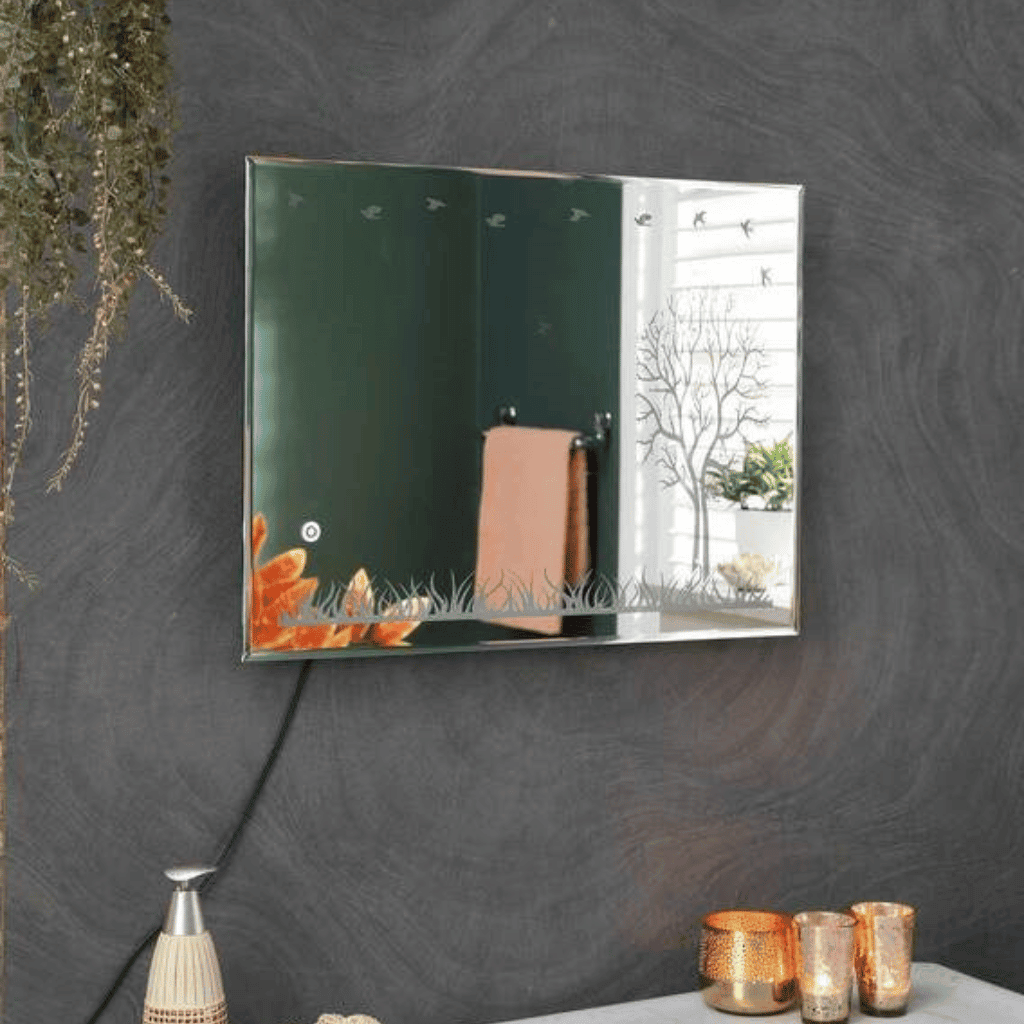 Frameless Floral Glass Mirror with Touch Sensor 1