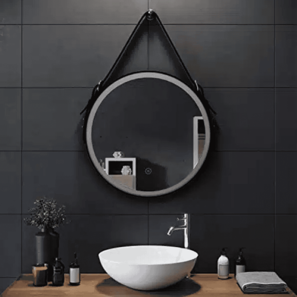 Hanging Round LED Mirror with Strap – Modern Vanity Mirror with Touch Sensor