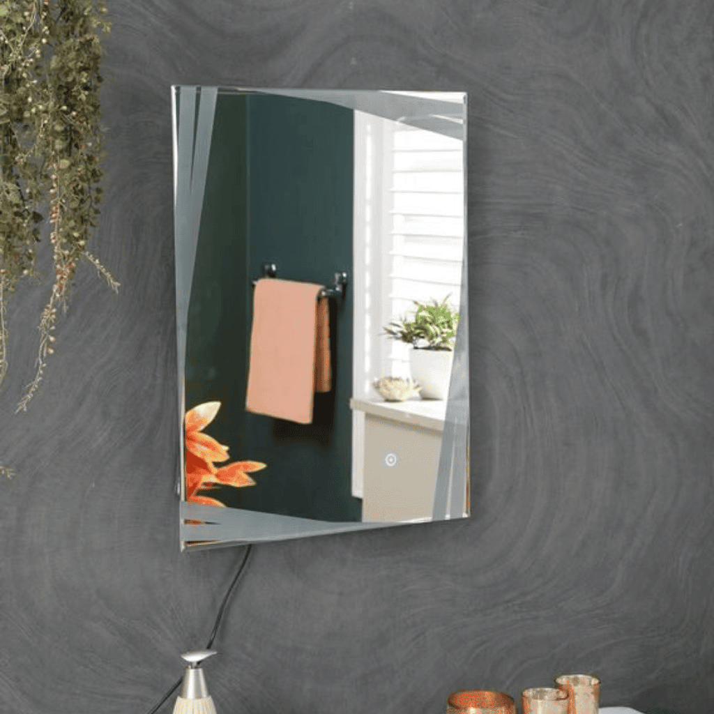 Faceted Wall Mirror with Subtle Backlight & Frameless Elegance 1