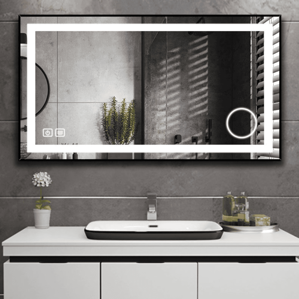 LuxeFrame™ Black LED Mirror India – Touch Sensor Mirror with Magnifier & Backlight