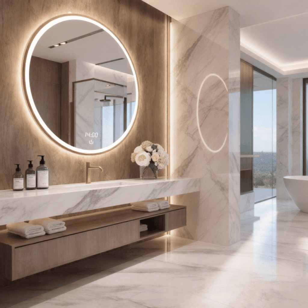 Round LED Mirror with Ambient Glow