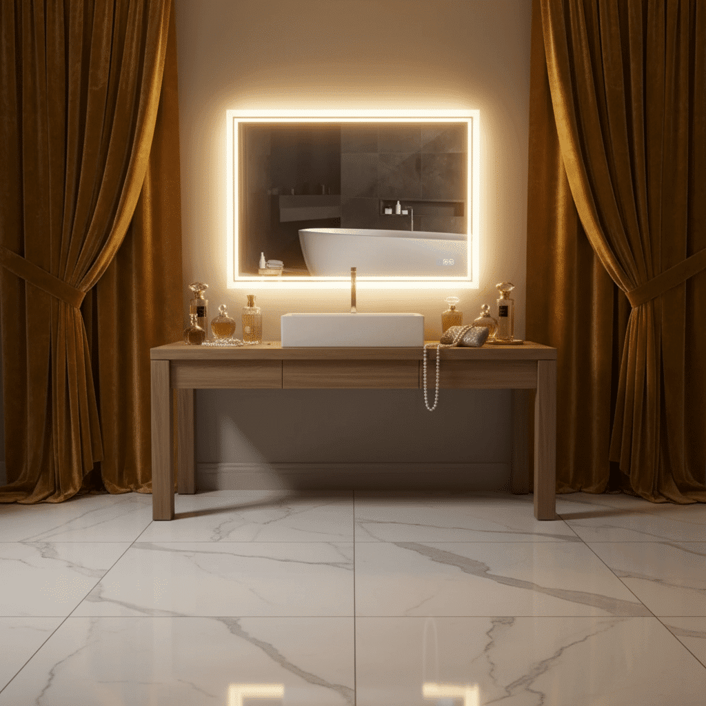 Rectangular LED Mirror with Backlit Edge for Modern Bathrooms