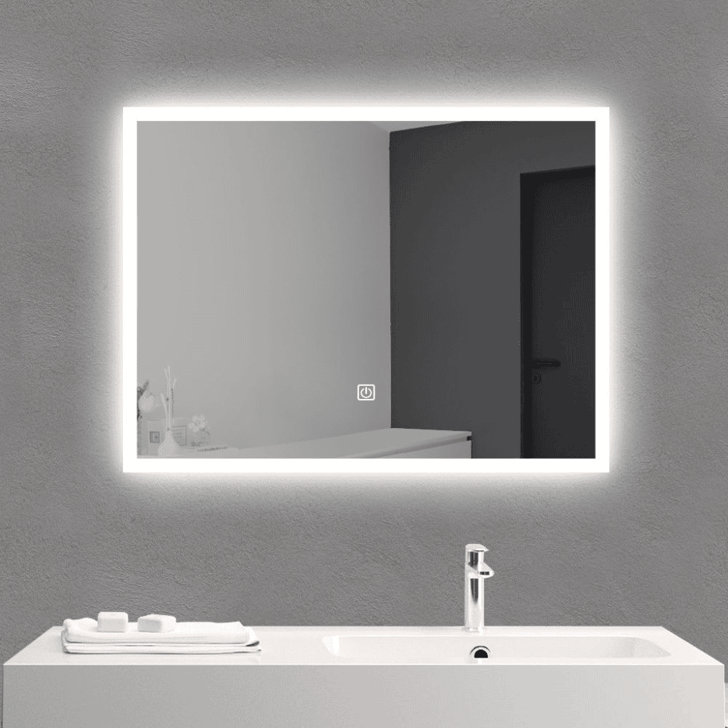 Rectangular LED Mirror with Touch Sensor & Wall-Mounted Design