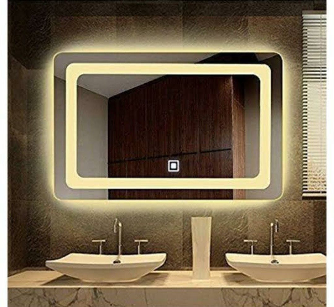 Luxury Rectangular LED Bathroom Mirror with Ambient Lighting