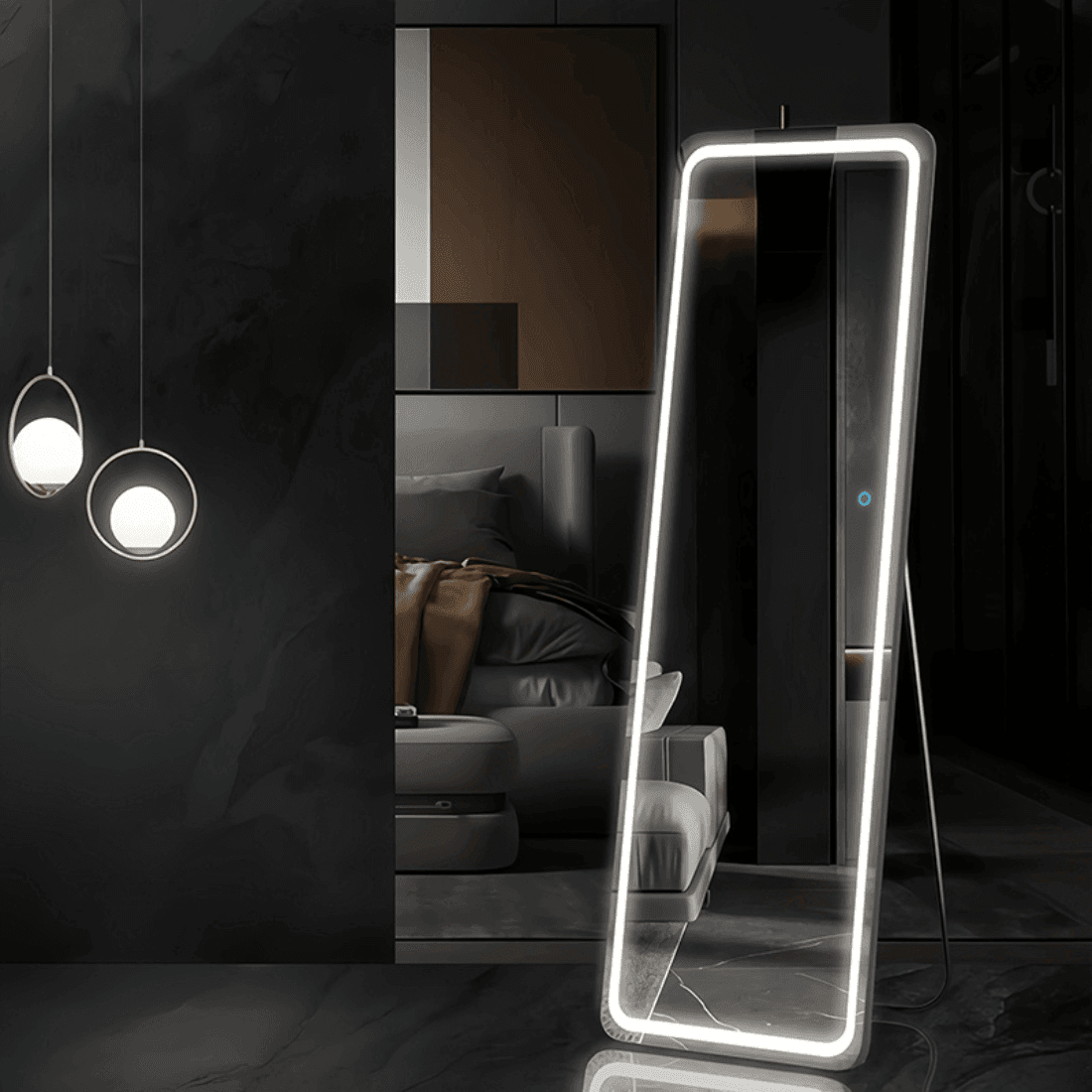 Full-Length LED Dressing Mirror with Warm Light Border