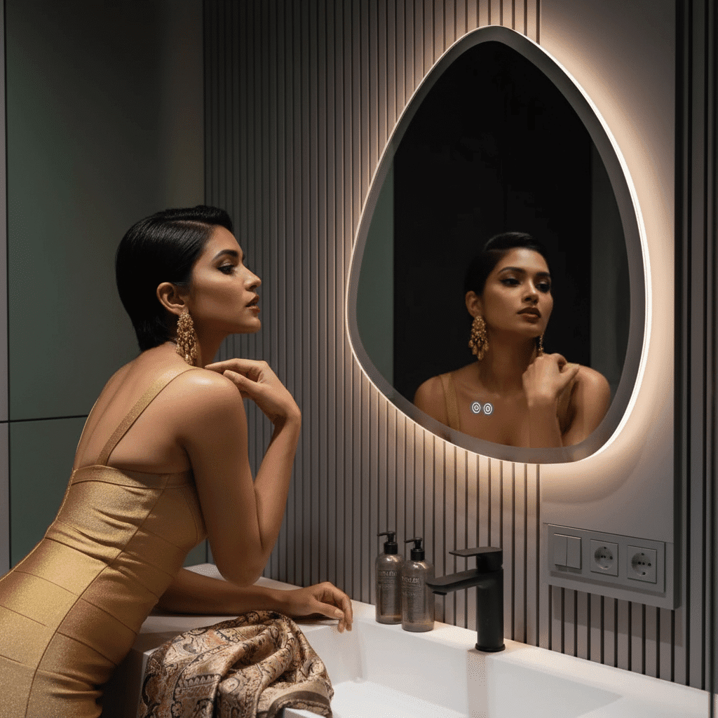 Ultra-Luxury Bathroom with Asymmetric LED Mirror & Ambient Lighting