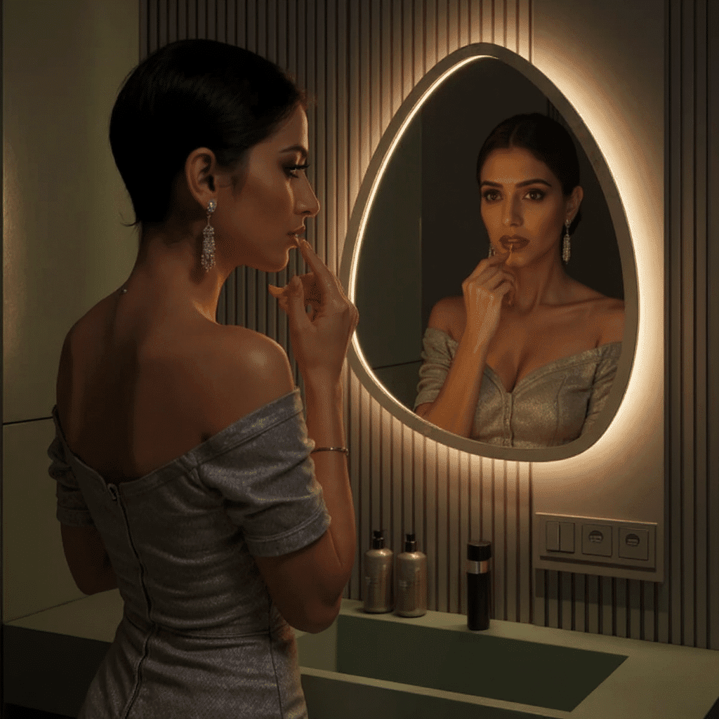 Ultra-Luxury Bathroom with Asymmetric LED Mirror & Ambient Lighting