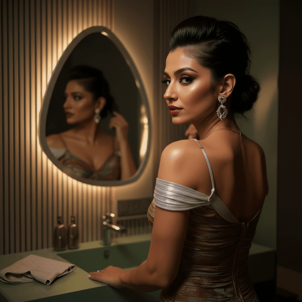 Ultra-Luxury Bathroom with Asymmetric LED Mirror & Ambient Lighting