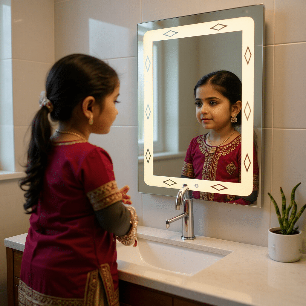 Classy washbasin mirror with designed frost 1