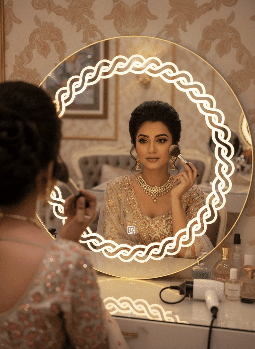 Designer Round LED Mirror with Laser-Cut Backlight 1