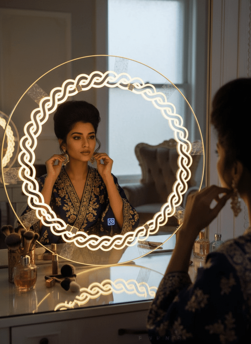 Designer Round LED Mirror with Laser-Cut Backlight