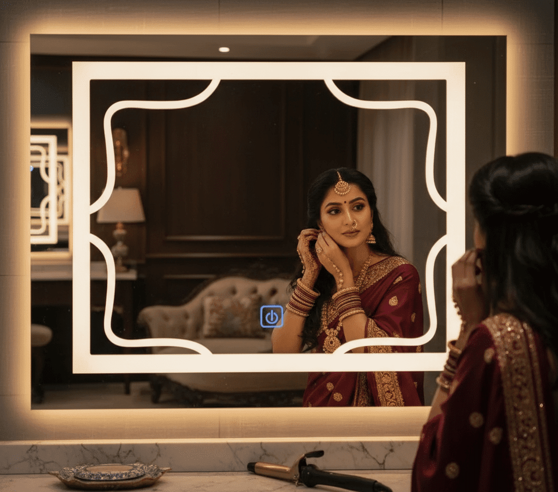 Elegant Frosted Frame LED Mirror – Touch Sensor Wall Mirror 1