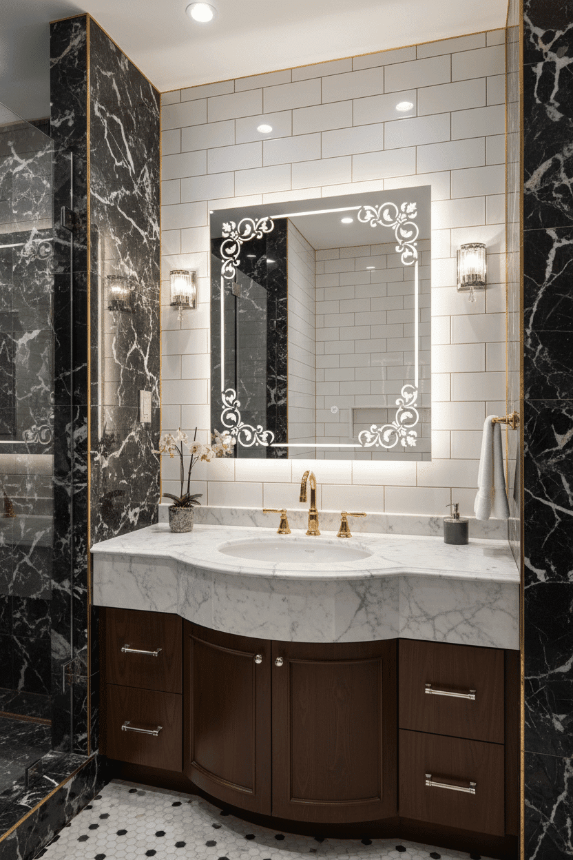 Bathroom Mirror with Elegant Frame Design 4
