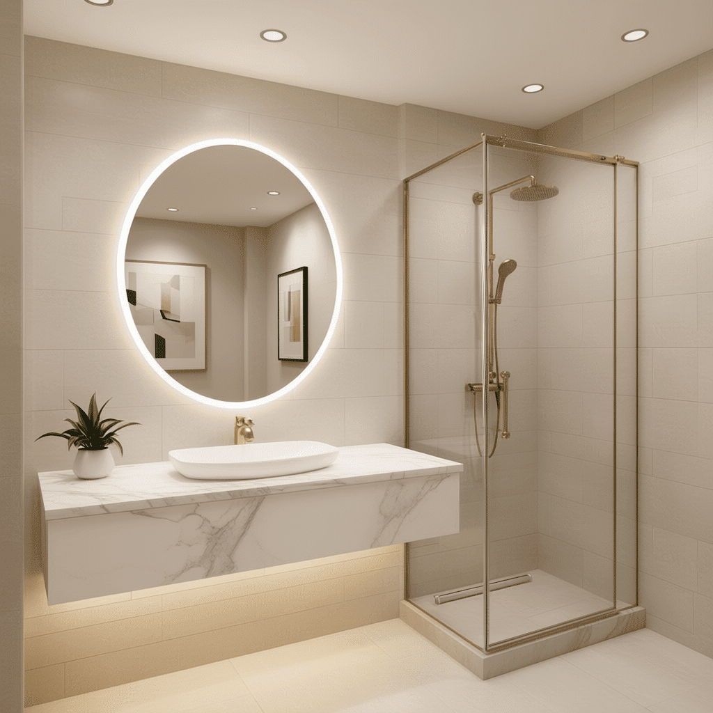 Oval Plain Wash Basin LED Mirror with Sensor Touch 1