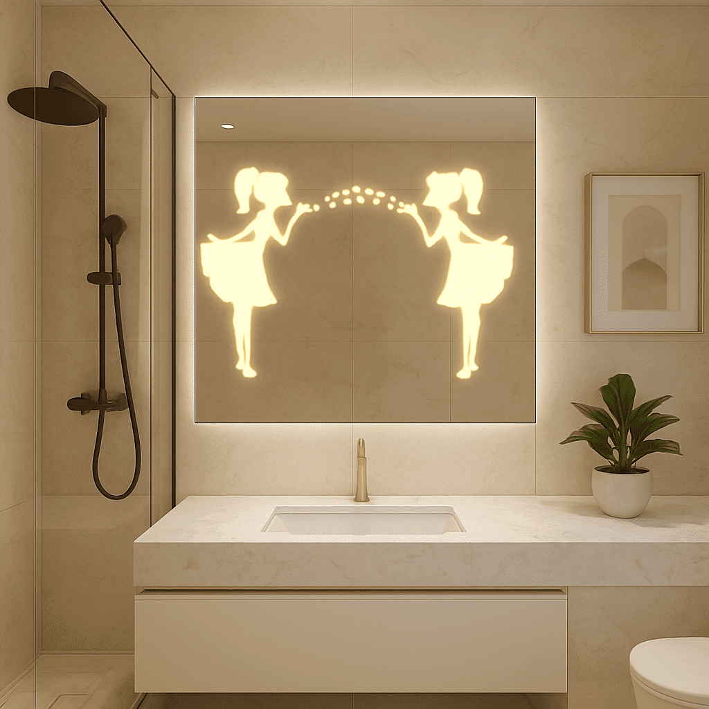 Decorative Etched LED Mirror with Girl Design