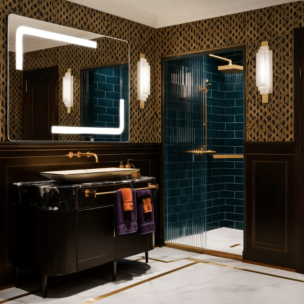 Rectangular LED Mirror with Corner Lights & Touch Sensor 2