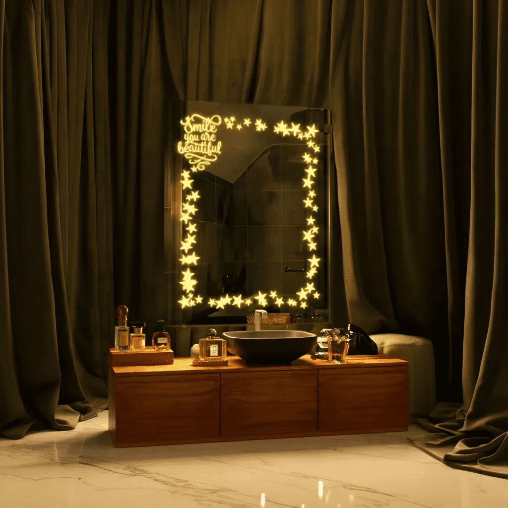 Decorative Engraved Wall Mirror with LED
