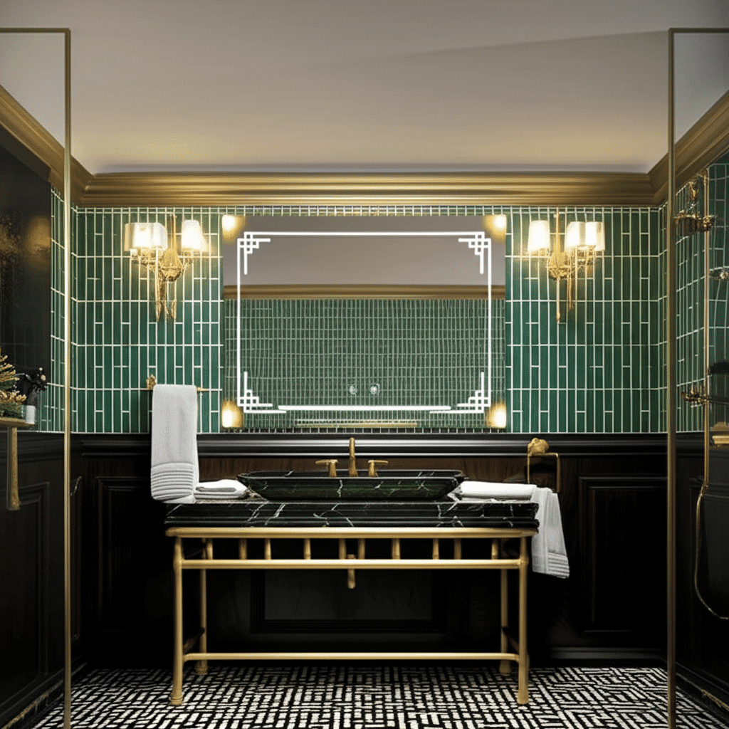 Square LED Mirror with Geometric Corner Light Design