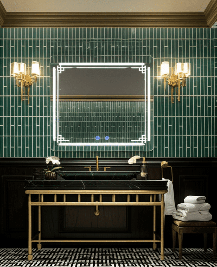 Square LED Mirror with Geometric Corner Light Design