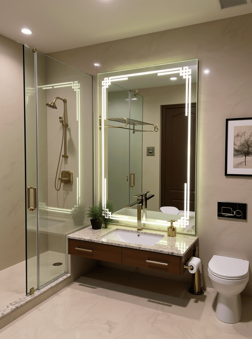 Modern LED Mirror with Geometric Corner Lighting Design