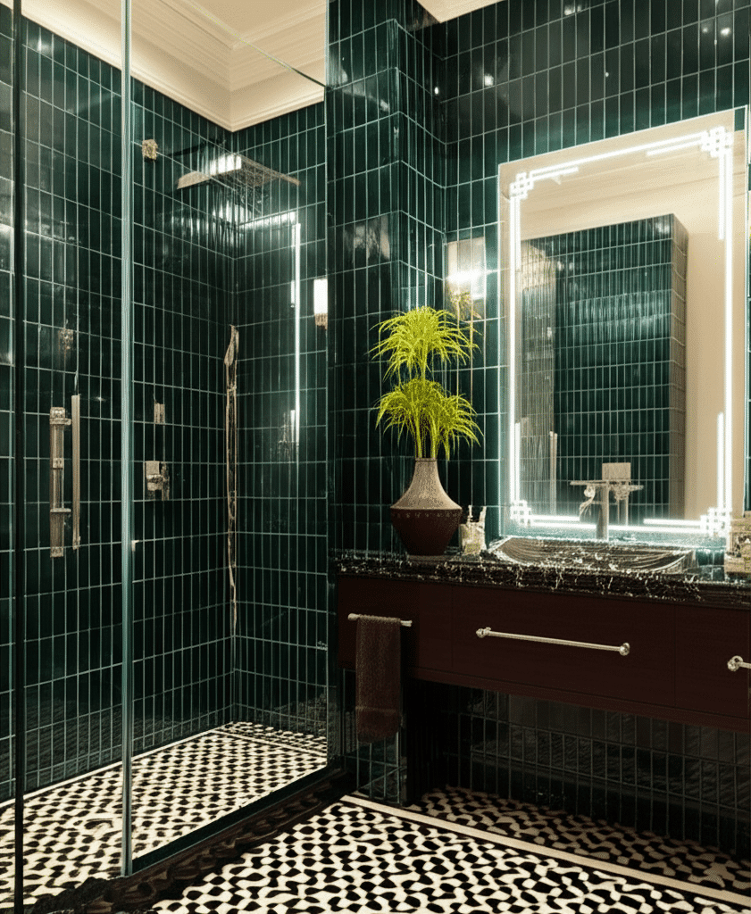 Modern LED Mirror with Geometric Corner Lighting Design