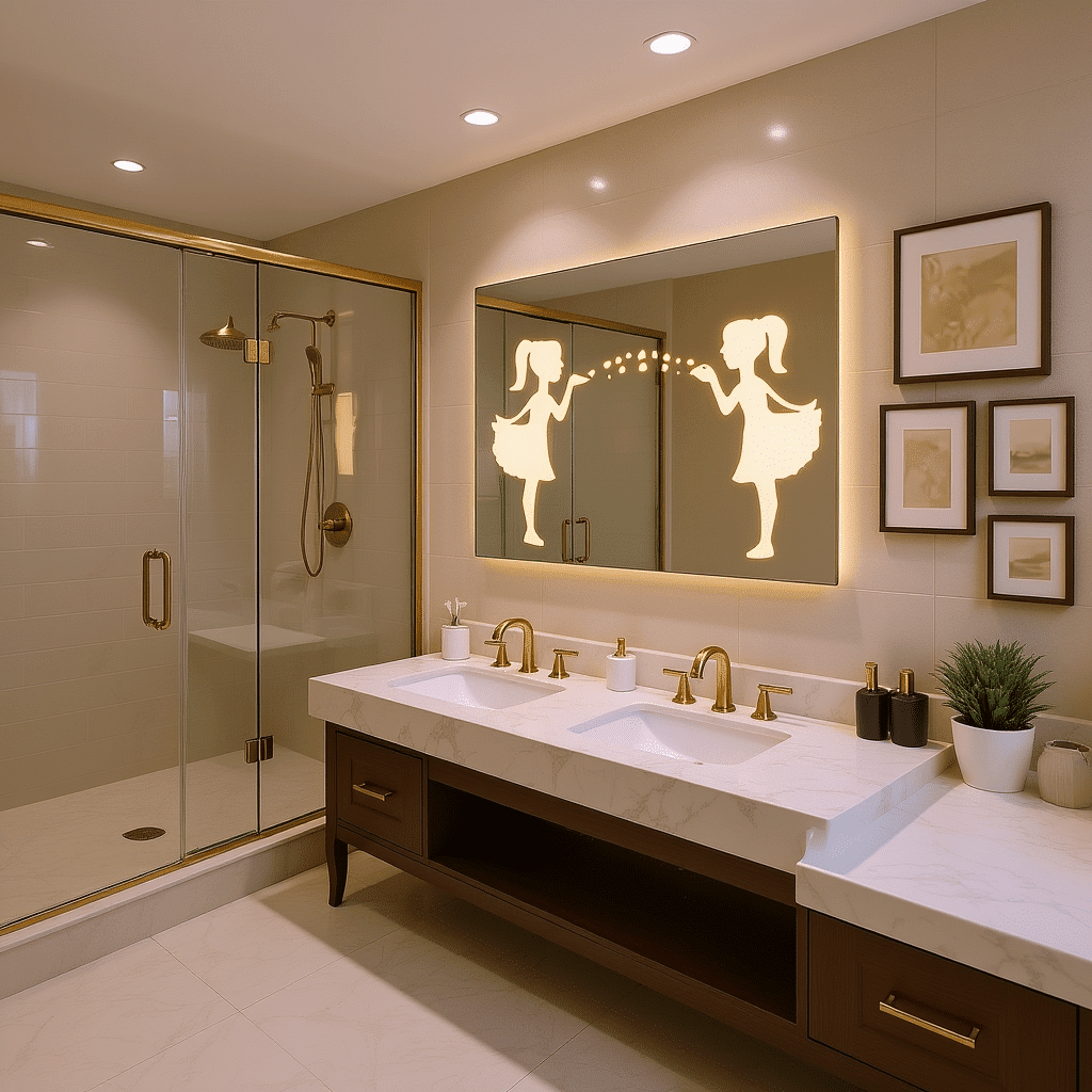 Decorative Etched LED Mirror with Girl Design
