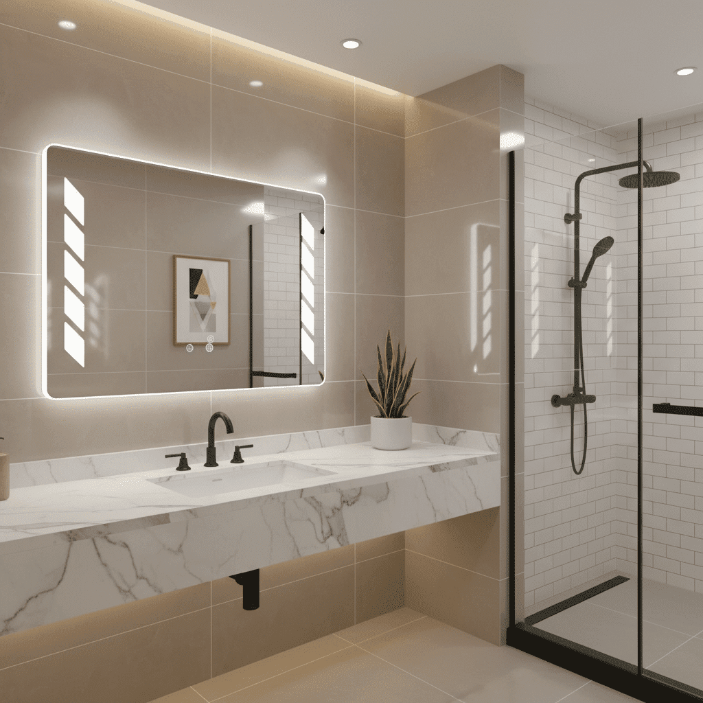 Chevron Strip Touch Sensor LED Bathroom Mirror