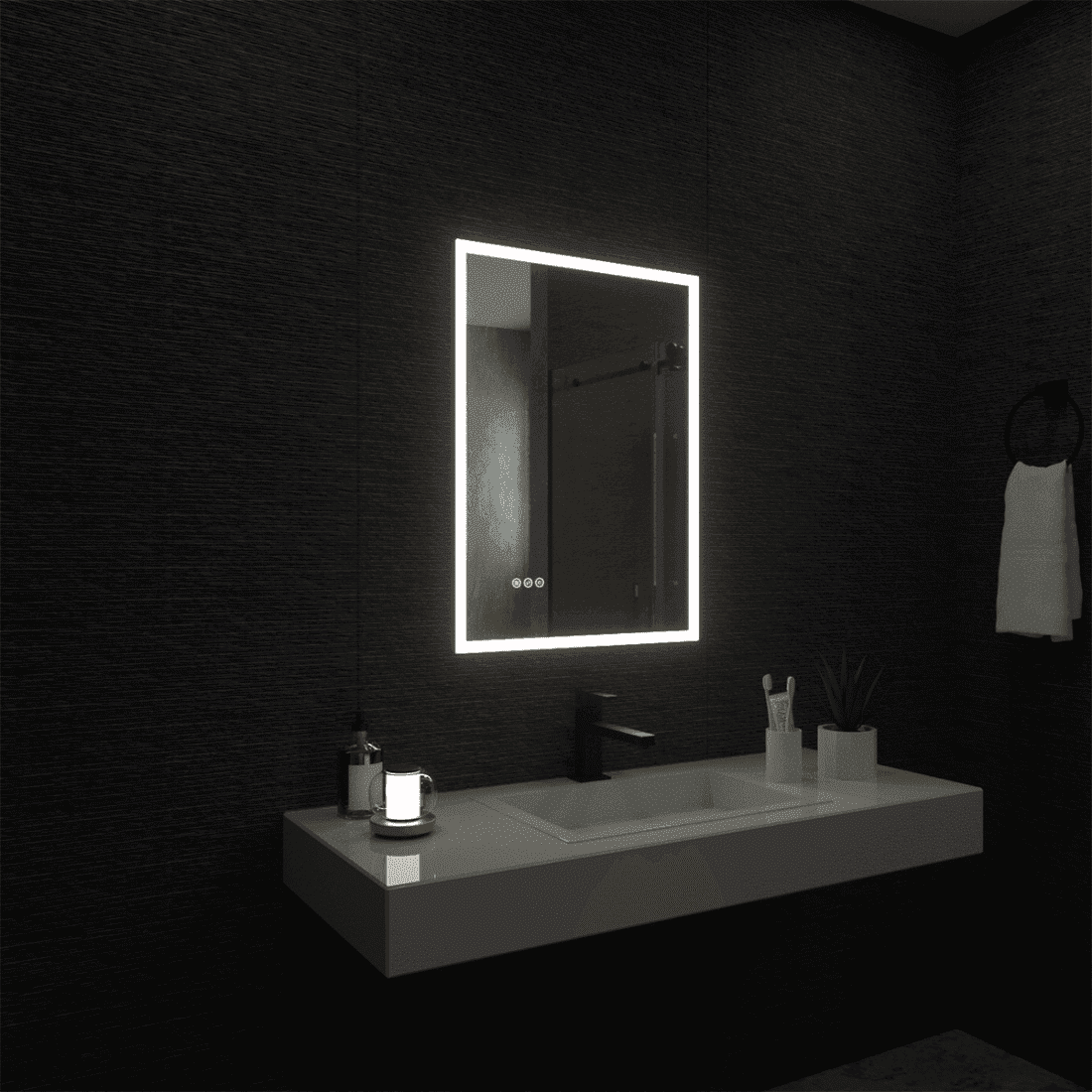 Sleek Rectangular Frameless LED Wall Mirror with Sensor