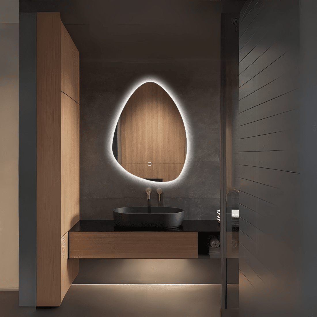 Ultra-Luxury Bathroom with Asymmetric LED Mirror & Ambient Lighting