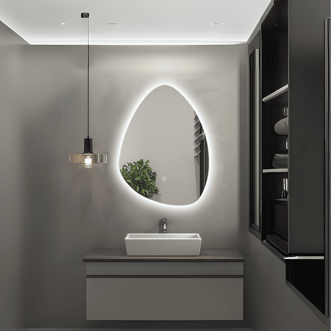 Ultra-Luxury Bathroom with Asymmetric LED Mirror & Ambient Lighting