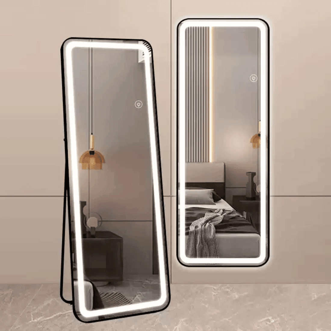Full-Length LED Dressing Mirror with Warm Light Border